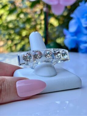 Clear Acrylic statement ring embellished with genuine crystals, cocktail ring